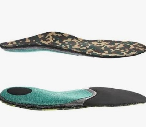 Semelle orthopédique à motif camouflage, vues dessus et dessous